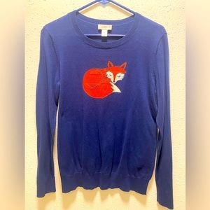 Ann Taylor LOFT dark blue fox graphic sweater women’s size M
